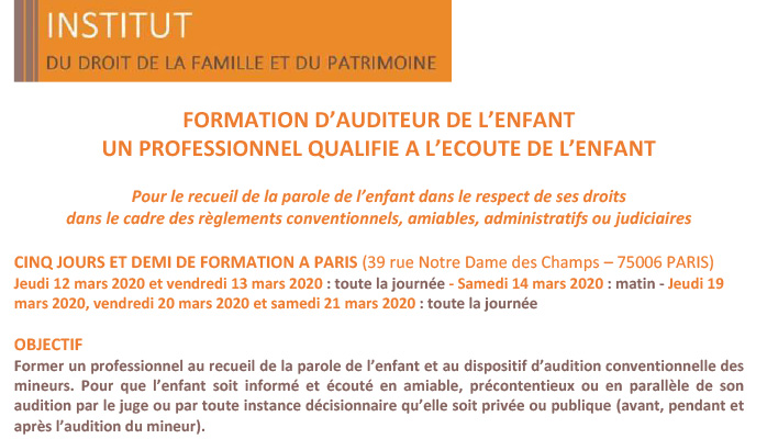 Maître Fadela HOUARI participera à la formation d’auditeur de l’enfant « Un professionnel qualifié à l'écoute de l'enfant »  